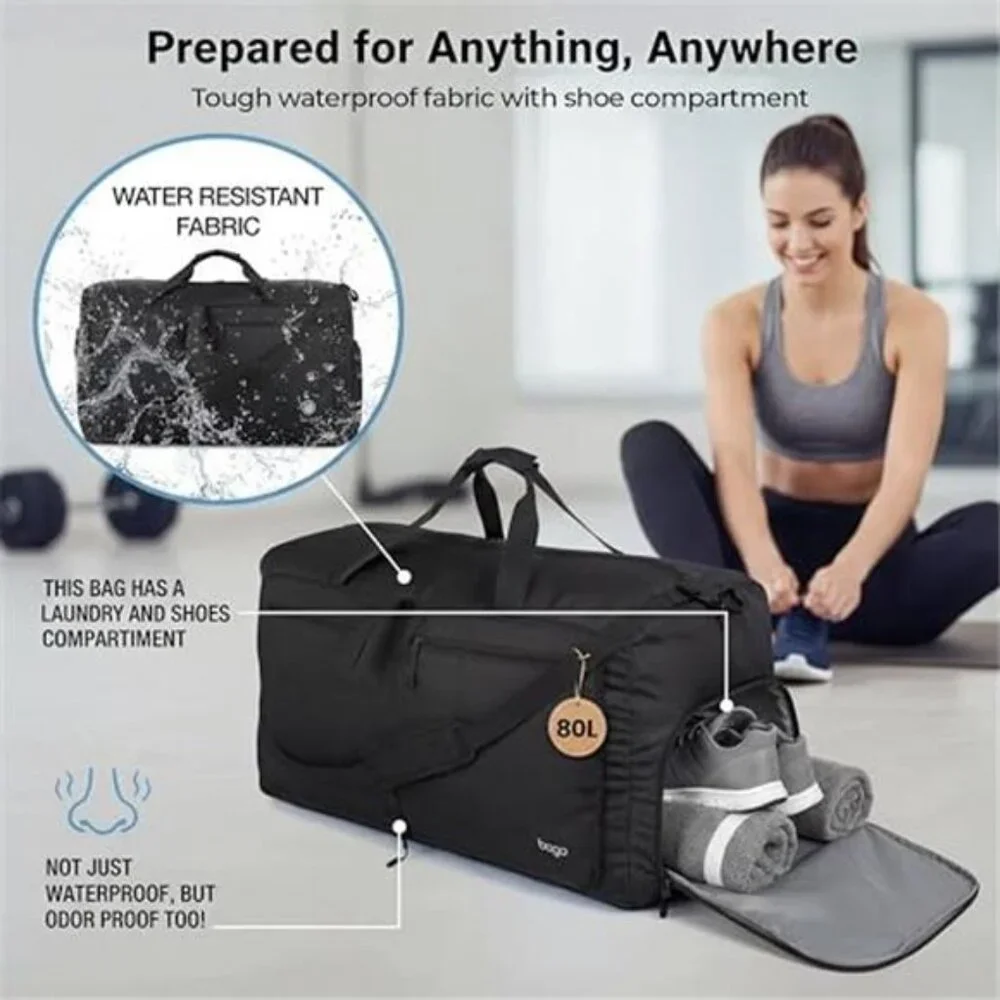 Large Travel Duffel Bag 80L Foldable Lightweight Waterproof Weekender Sports Bag